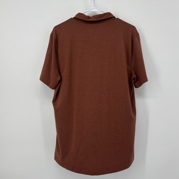 Lululemon Evolution Polo Shirt Men Medium Orange Brown Stretch Short Sleeve Logo - Picture 2 of 7